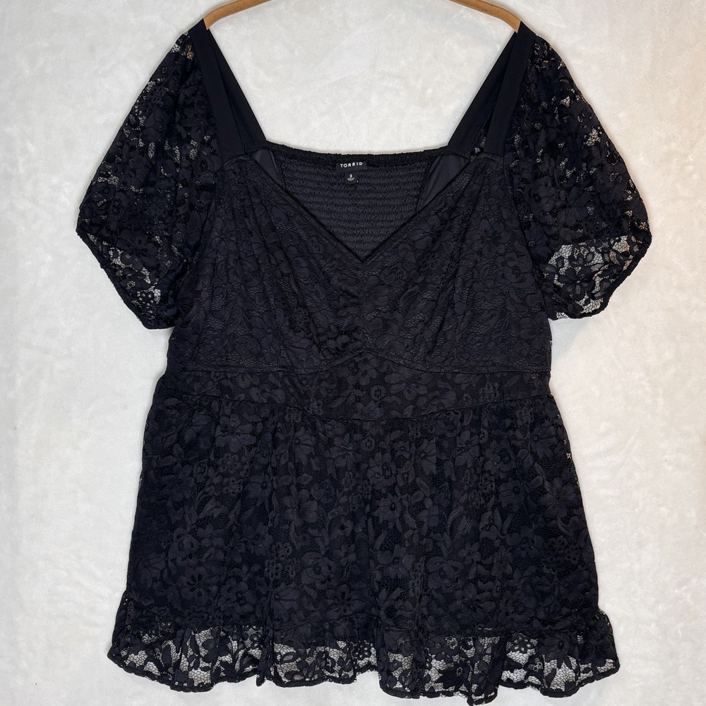 Torrid Black Lace Babydoll Top Size 3 Romantic Goth Whimsigoth Puff Sleeve